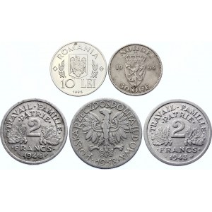 Europe Lot of 5 Coins 1943 -95 Various Coutries, Dates & Denominations
