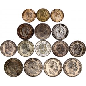 Germany Prussia Lot of 15 Silver Coins 1853 - 1873
