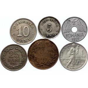 Romania Lot of 6 Coins 1867 - 1954