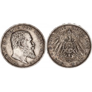 Germany - Empire Wurttemberg 3 Mark 1909 F