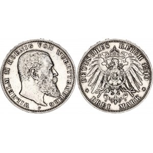 Germany - Empire Wurttemberg 3 Mark 1910 F