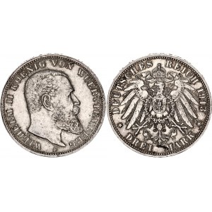 Germany - Empire Wurttemberg 3 Mark 1913 F