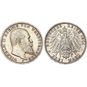 Germany - Empire Wurttemberg 3 Mark 1914 F