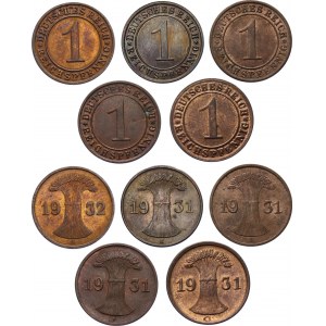 Germany - Weimar Republic 5 x 1 Reichspfennig 1931 - 1932