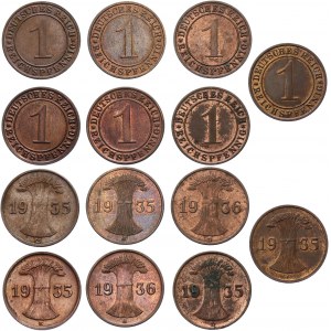 Germany - Weimar Republic 7 x 1 Reichspfennig 1935 - 1936