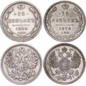 Russia 2 x 15 Kopeks 1864 - 1870