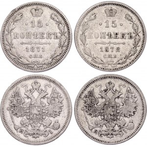 Russia 2 x 15 Kopeks 1871 - 1872