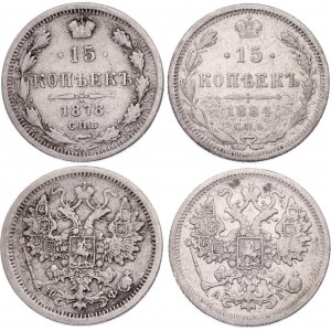 Russia 2 x 15 Kopeks 1878 - 1884