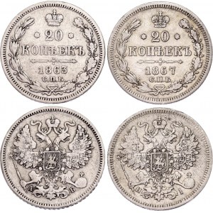 Russia 2 x 20 Kopeks 1863 - 1867