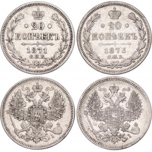 Russia 2 x 20 Kopeks 1871 - 1873