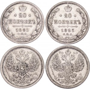 Russia 2 x 20 Kopeks 1881 - 1883