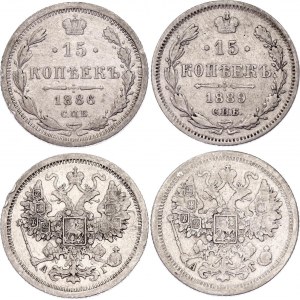 Russia 2 x 15 Kopeks 1886 - 1889