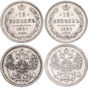 Russia 2 x 15 Kopeks 1891 - 1897