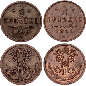 Russia 2 x 1/2 Kopek 1899 - 1911 СПБ