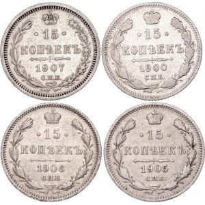 Russia 4 x 15 Kopeks 1900 - 1907