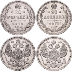 Russia 2 x 20 Kopeks 1910 - 1911