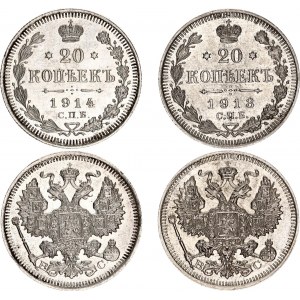 Russia 2 x 20 Kopeks 1913 - 1914 BC