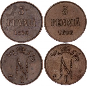 Russia - Finland 2 x 5 Pennia 1896 - 1898