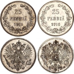 Russia - Finland 2 x 25 Pennia 1913 - 1916 S
