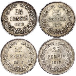 Russia - Finland 4 x 25 Pennia 1913 - 1917