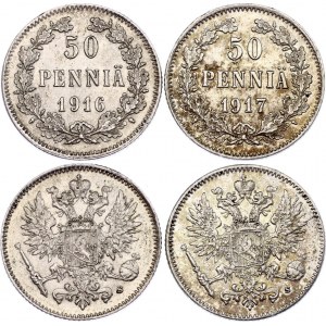 Russia - Finland 2 x 50 Pennia 1916 - 1917
