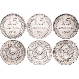 Russia - USSR 3 x 15 Kopeks 1924 - 1930