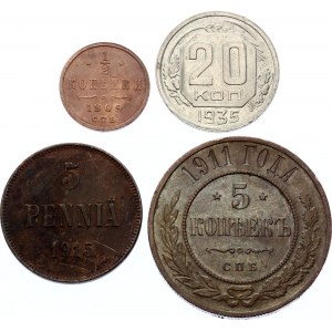 Russia - Finland Lot of 4 Coins with Silver 1909 - 1935