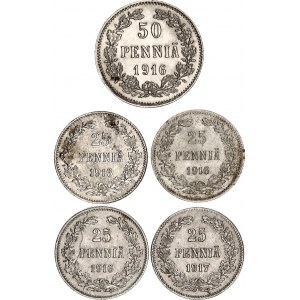 Russia - Finland Lot of 5 Coins 1916 - 1917
