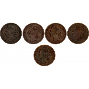 Straits Settlements 5 x 1 Cent 1872 -1877 Differents Years