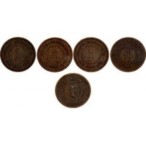 Straits Settlements 5 x 1 Cent 1872 -1877 Differents Years