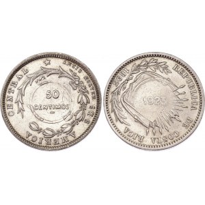 Costa Rica 50 Centimos 1923 (1893) Counterstamped Coinage