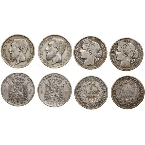 Belgia, zestaw: 4 x 1 frank, 1866-1887