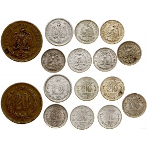 Mexico, set of 8 x 20 centavo, 1905, 1920, 1921, 1933, 1939, 1941, 1942, Mexico