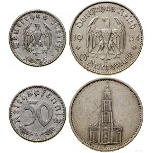 Germany, set: 50 fenigs 1935 D and 5 marks 1934 F, Munich and Stuttgart