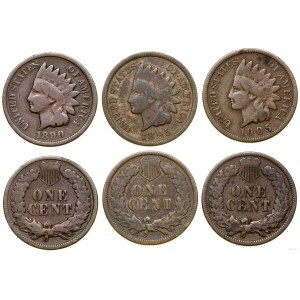 Stany Zjednoczone Ameryki (USA), zestaw: 3 x 1 cent, 1890-1905, Filadelfia