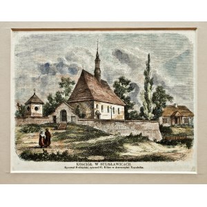 SULISŁAWICE (pow. sandomierski). Widok na kościół, ryt. G. Röber, ...