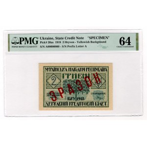 Ukraine 2 Hryven 1918 Specimen PMG 64