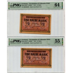 Germany - Empire 2 x 1/2 Mark 1918 PMG 55 - 64 Consecutive Numbers