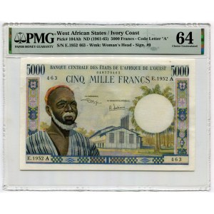 West African States Ivory Coast 5000 Francs 1961 - 1965 (ND) PMG 64 Choice Uncirculated