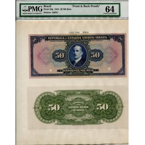Brazil 50000 Reis 1924 Front & Back Proofs PMG 64 Choice Uncirculated