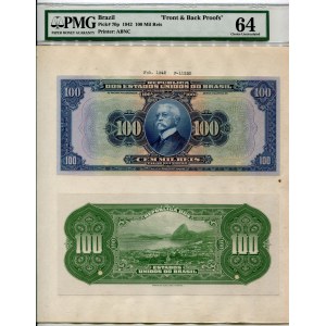 Brazil 100000 Reis 1942 Front & Back Proofs PMG 64 Choice Uncirculated