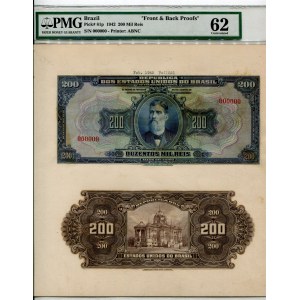 Brazil 200000 Reis 1942 Front & Back Proofs PMG 62 Uncirculated