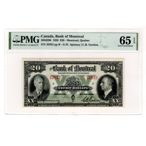 Canada Bank of Montreal 20 Dollars 1938 PMG 65 EPQ
