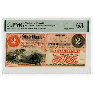 United States Michigan Detroit 2 Dollars 1859 - 1860 (ND) Reminder PMG 63
