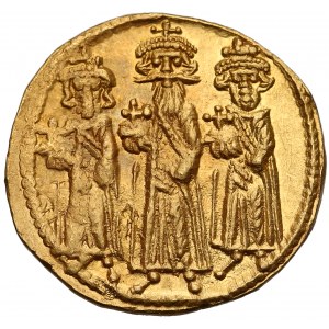 Heraclius (AD 610-640) with Heraclius Constantine and Heraclonas, AV Solidus, 5th officina, year 12 = AD 638-639