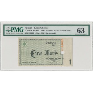 Getto 1 marka 1940 - bez serii, numeracja 6-cyfrowa, perforacja - PMG 63