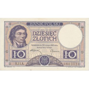 10 złotych 1919 - S.11. A. - brązowa klauzula - PIĘKNY