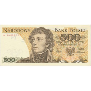 500 złotych 1974 - A - nadruk SPECIMEN tylko na rewersie