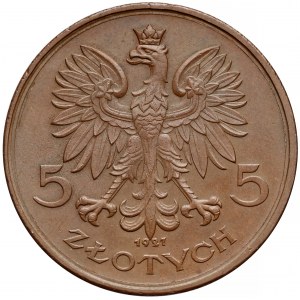 Próba BRĄZ 5 złotych 1927 Nike - rzadkość