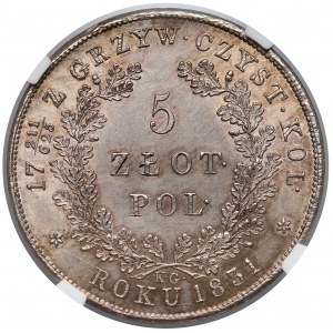 Powstanie Listopadowe, 5 złotych 1831 KG - NGC MS62